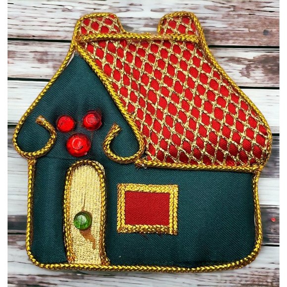 Country Cottage Refrigerator Magnet Green House Gold Trim - Picture 1 of 6